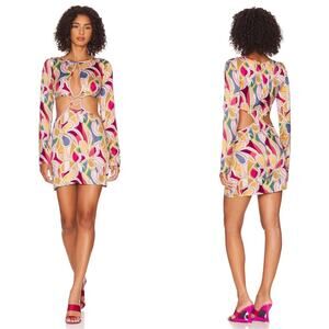 For Love & Lemons Thora Long Sleeve Cutout Abstract Floral Mini Dress Size XS
